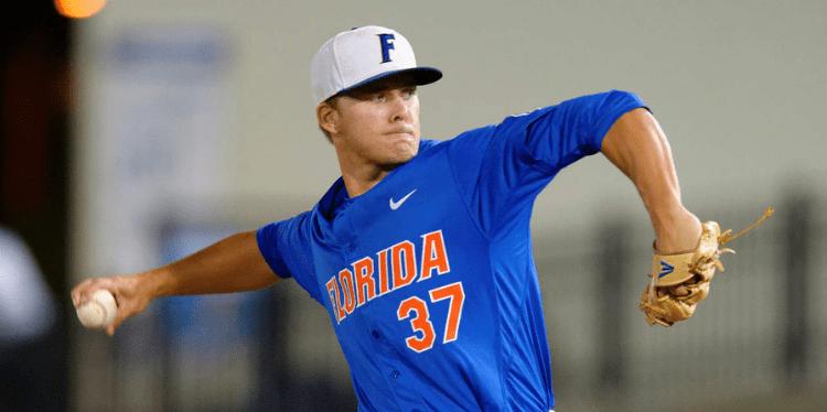 MLB player Shaun Anderson pitching in his Florida jersey