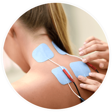 electric stimulation nodes treating a woman's neck pain